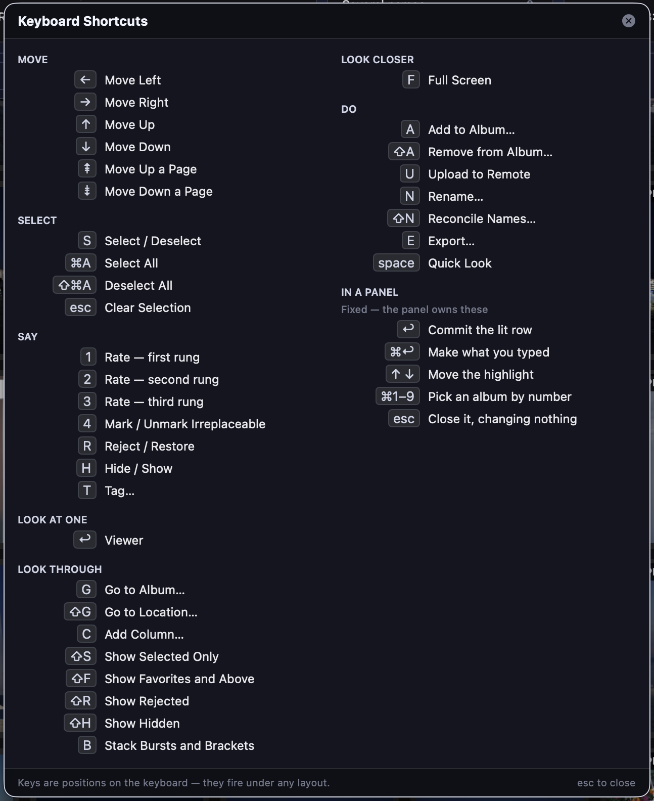 DAMN — Keyboard shortcuts